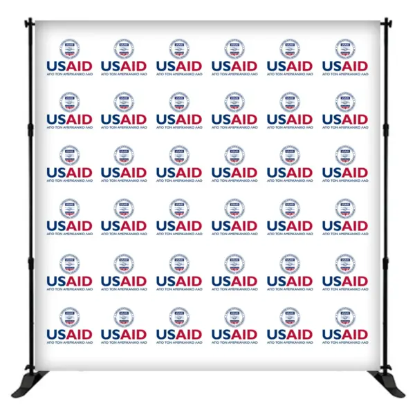 USAID Greek 8 ft. Slider Banner Stand - 8'h Fabric Graphic Package