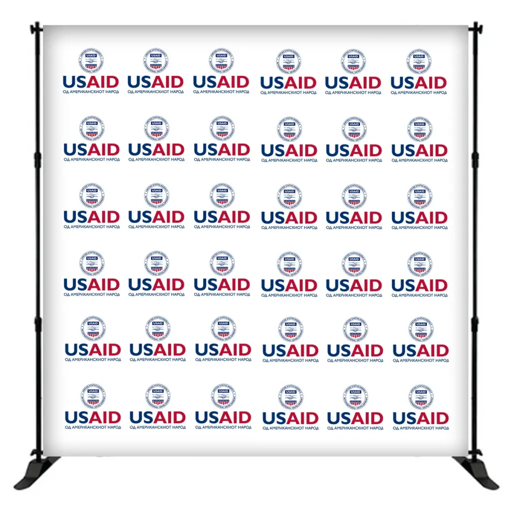 USAID Macedonian 8 ft. Slider Banner Stand - 8'h Fabric Graphic Package