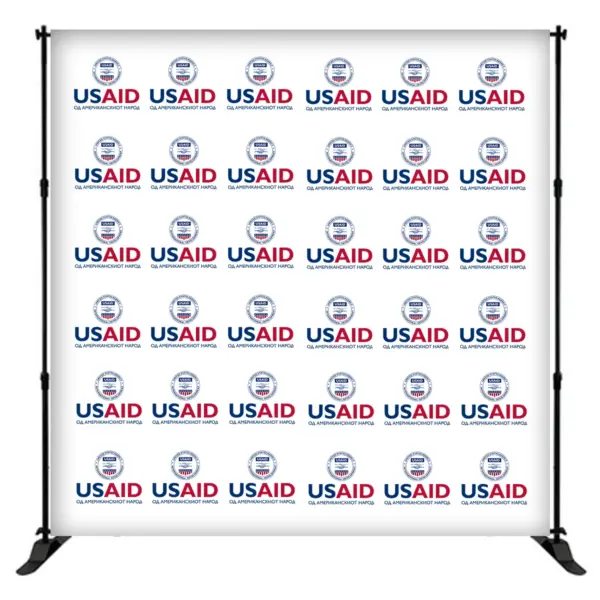 USAID Macedonian 8 ft. Slider Banner Stand - 8'h Fabric Graphic Package
