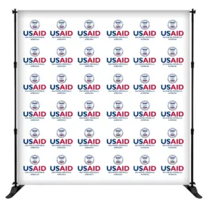 USAID Romanian 8 ft. Slider Banner Stand - 8'h Fabric Graphic Package