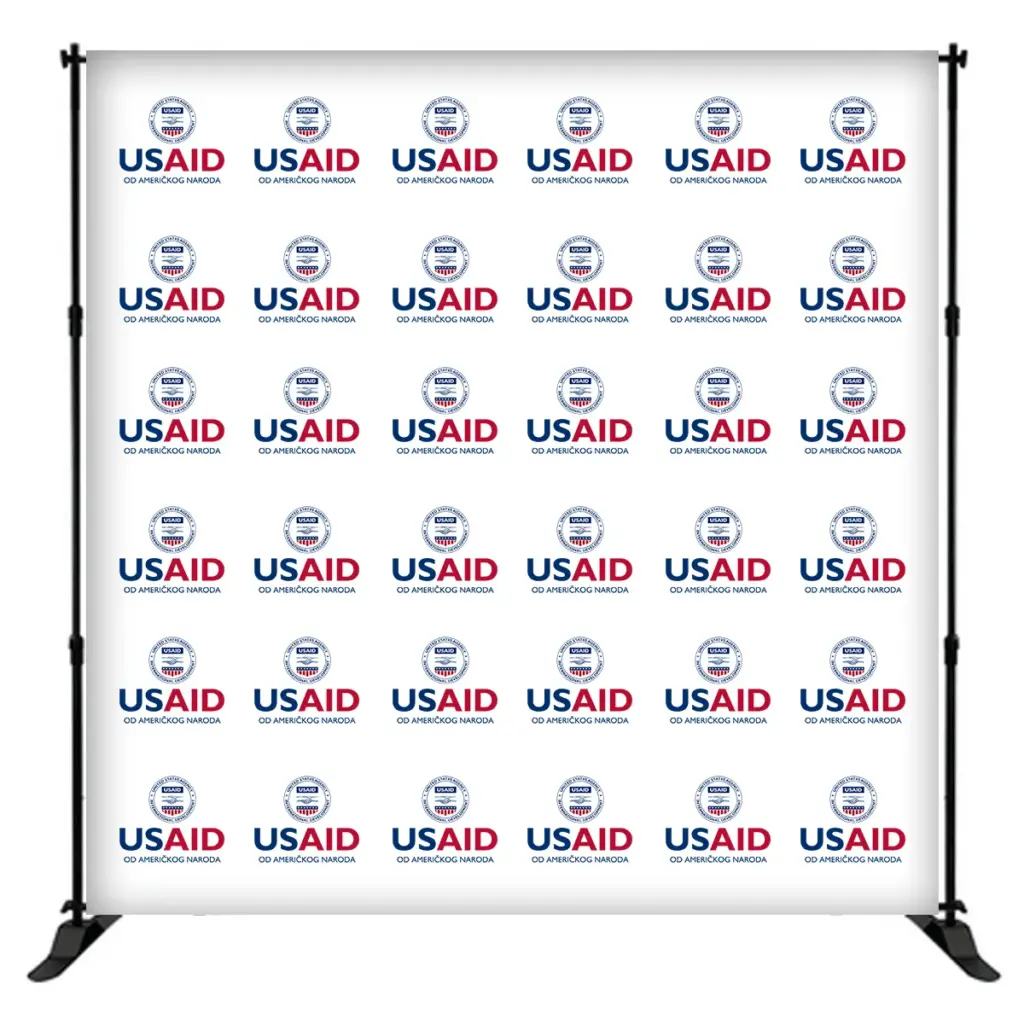 USAID Serbian 8 ft. Slider Banner Stand - 8'h Fabric Graphic Package