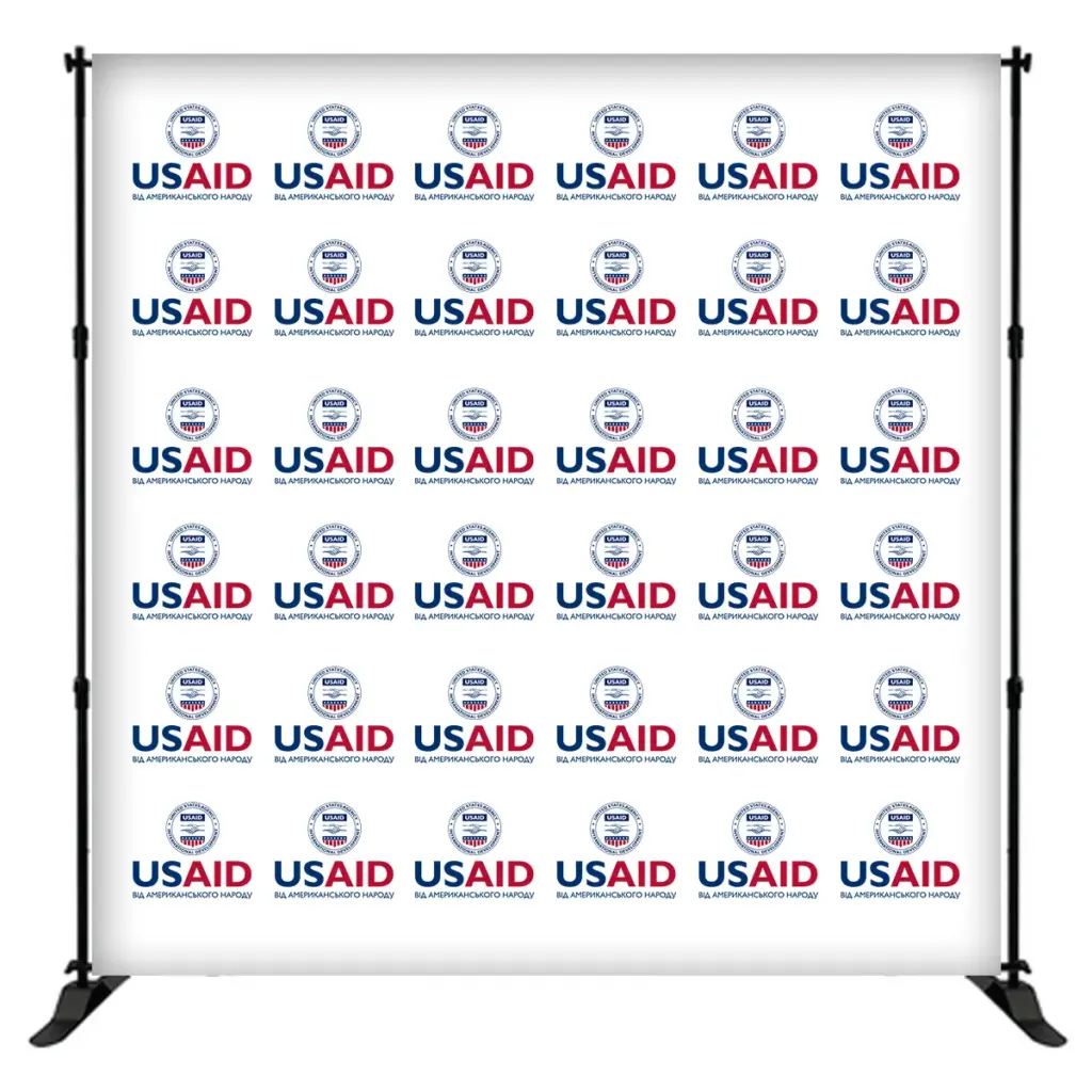 USAID Ukrainian 8 ft. Slider Banner Stand - 8'h Fabric Graphic Package