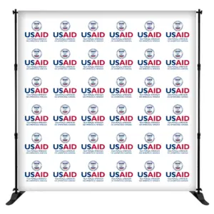 USAID Albanian 8 ft. Slider Banner Stand - 8'h Fabric Graphic Package