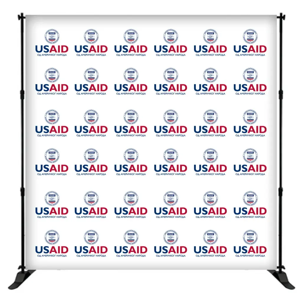 USAID Bosnian Cyrillic 8 ft. Slider Banner Stand - 8'h Fabric Graphic Package