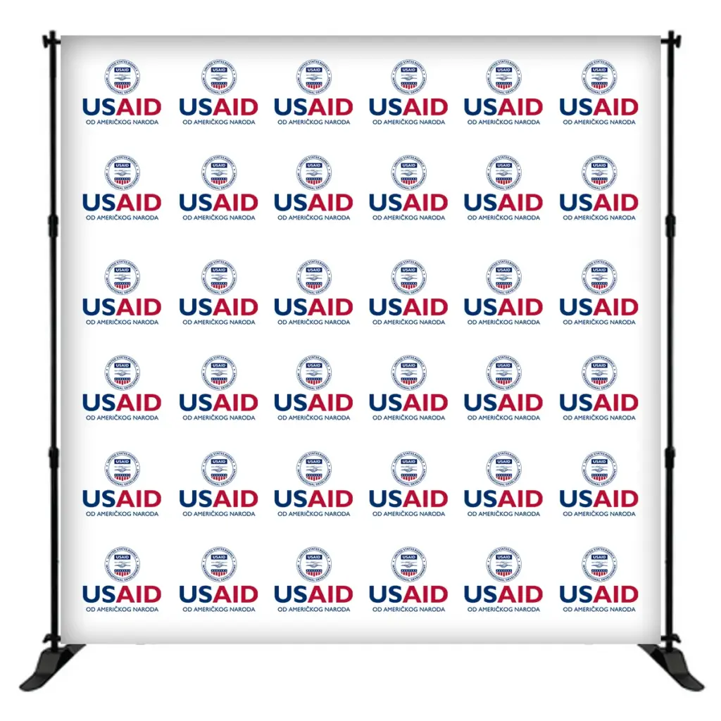 USAID Bosnian Latinic 8 ft. Slider Banner Stand - 8'h Fabric Graphic Package