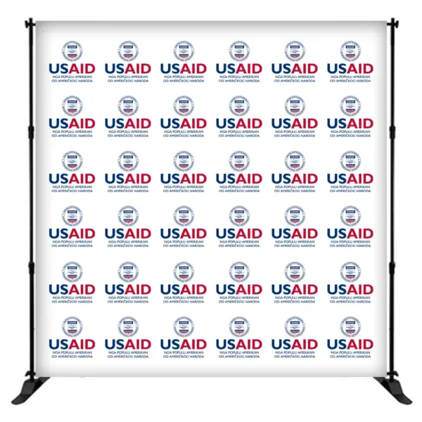 USAID Albanian 8 ft. Slider Banner Stand - 8'h Fabric Graphic Package
