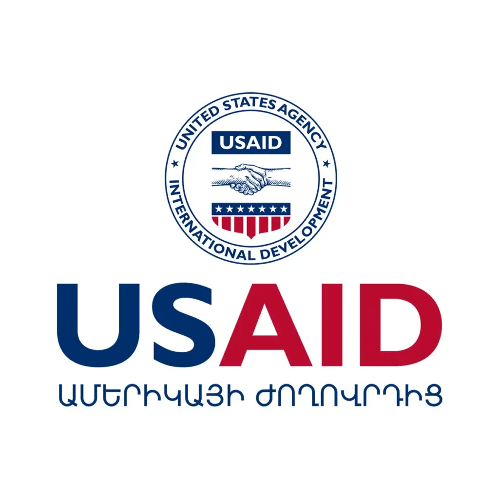 USAID Armenian Decal on White Vinyl Material. Full Color