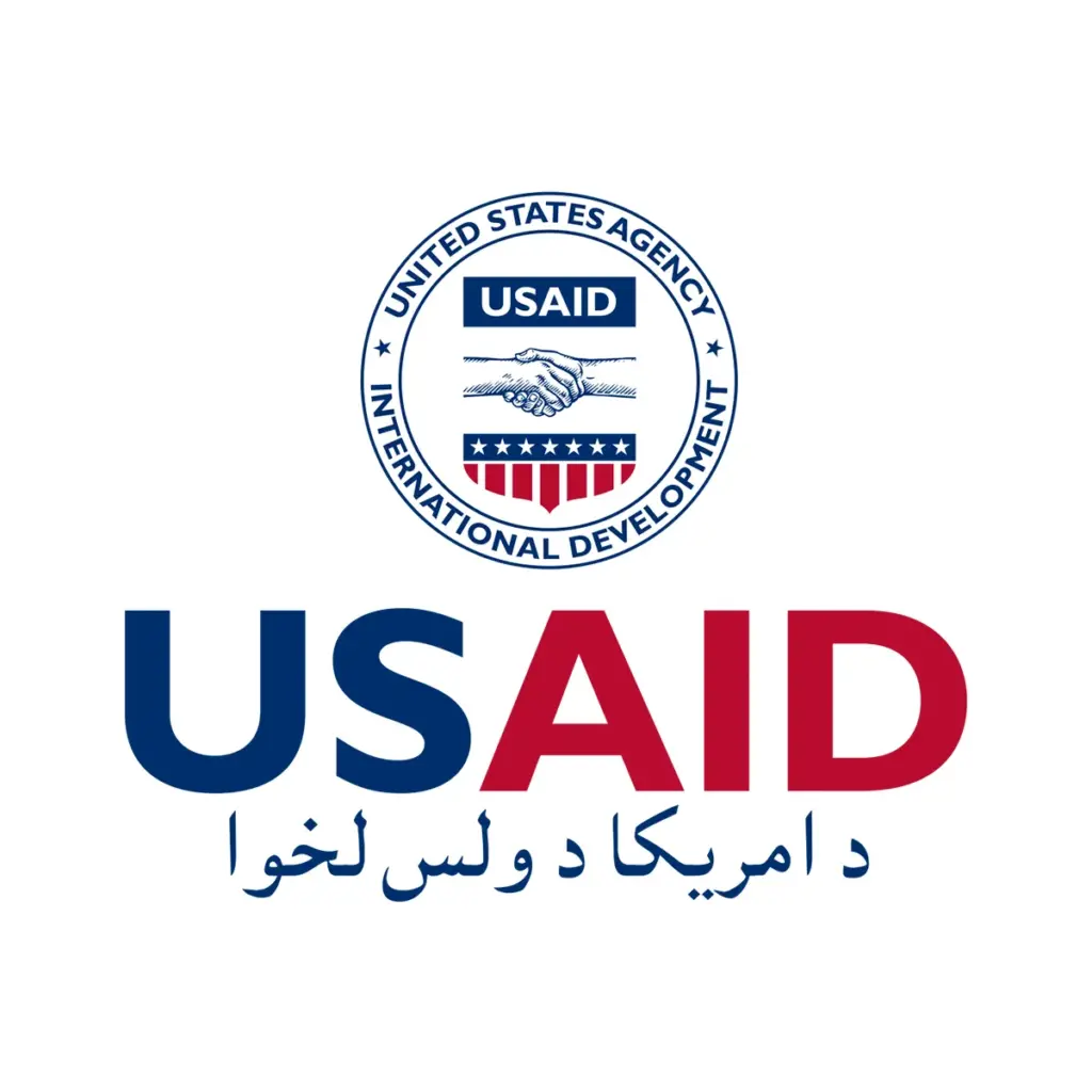 USAID Pashto Decal on White Vinyl Material. Full Color