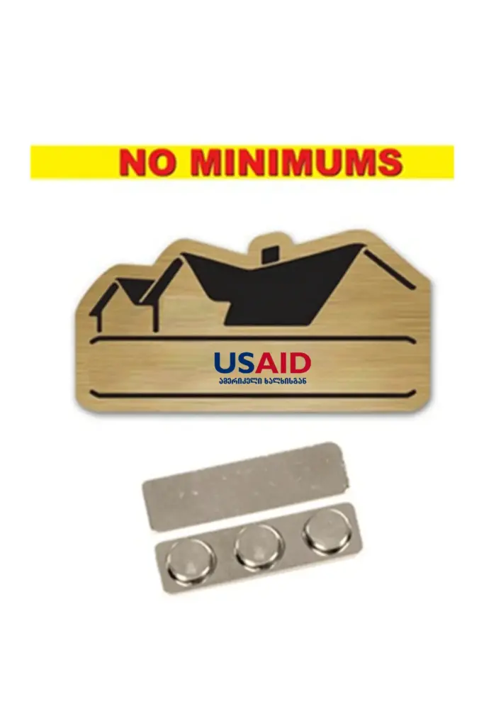 USAID Georgian - Name Badge Custom Shape Brushed Gold Plastic