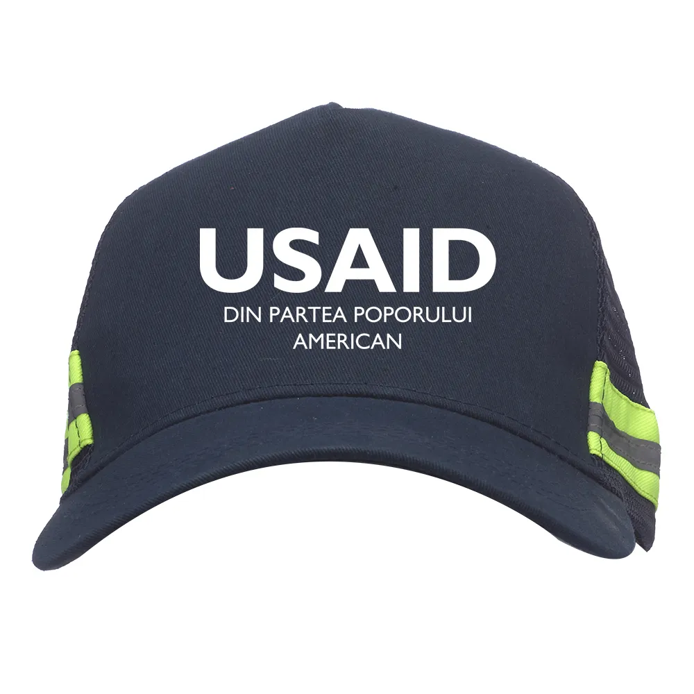 USAID Romanian - Embroidered Structured Safety Reflective Caps (Min 12 pcs)