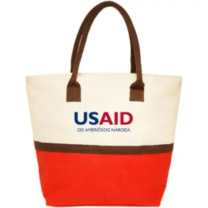 USAID Bosnian Latinic - Two-Tone Jute Beach Tote Bags (17.5"x13.5")