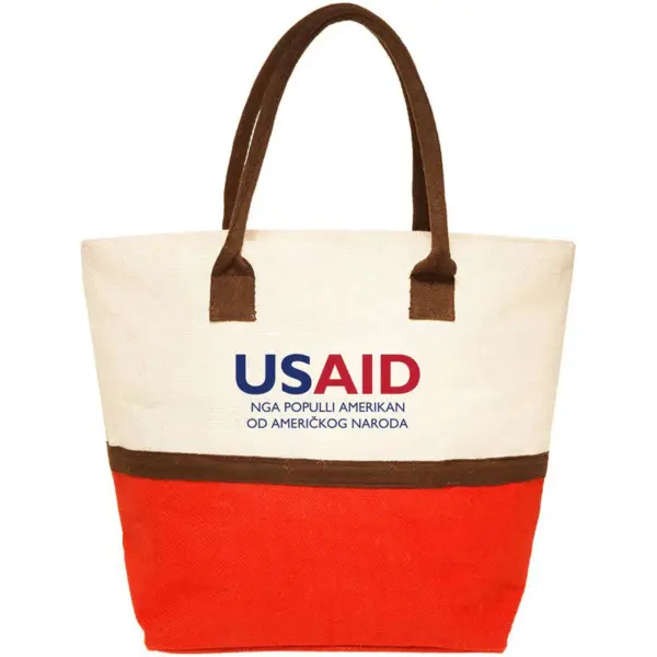 USAID Albanian - Two-Tone Jute Beach Tote Bags (17.5"x13.5")