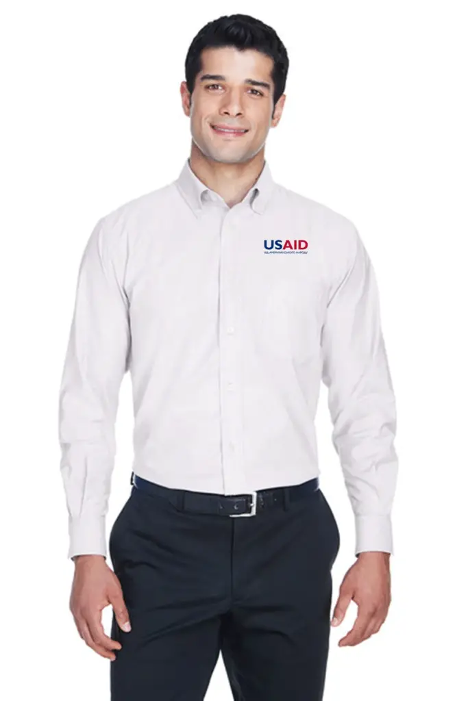 USAID Ukrainian - Harriton Men's Long-Sleeve Oxford with Stain-Release