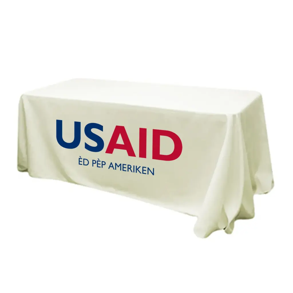 USAID Creole - 6' Fitted Dye Sub Tablecloth (Non Fitted) White