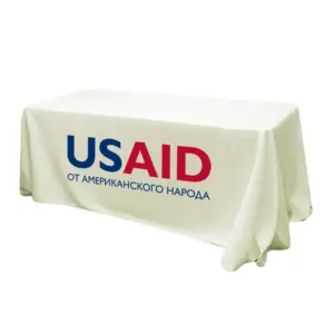 USAID Russian - 6' Fitted Dye Sub Tablecloth (Non Fitted) White