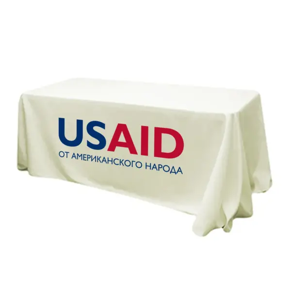 USAID Russian - 6' Fitted Dye Sub Tablecloth (Non Fitted) White