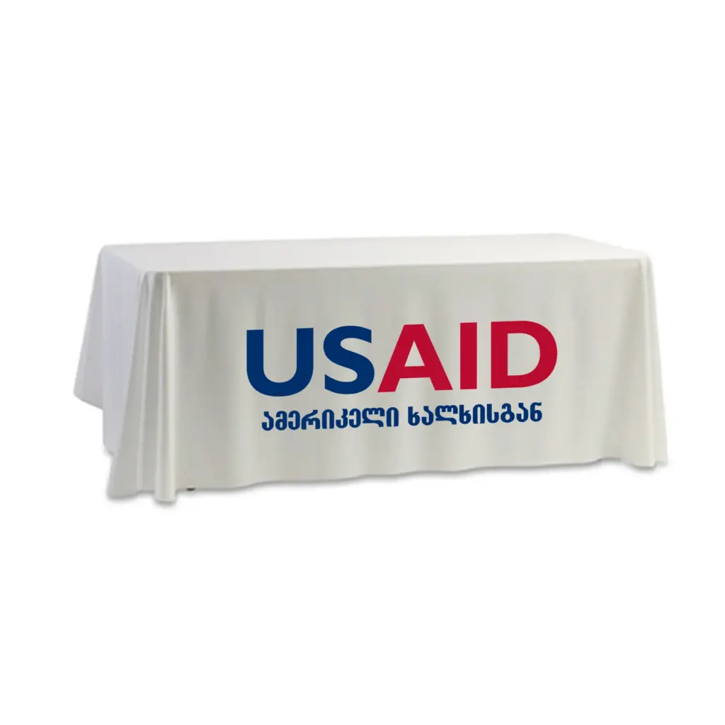 USAID Georgian - 8' Dye Sub Tablecloth (Non Fitted) White
