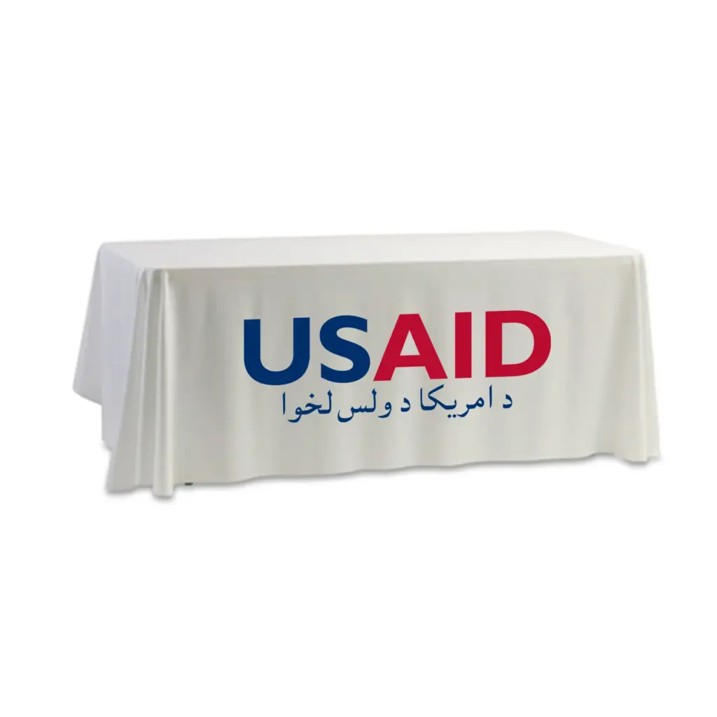 USAID Pashto - 8' Dye Sub Tablecloth (Non Fitted) White