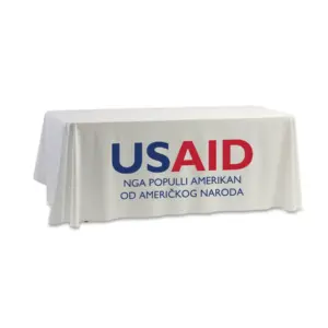 USAID Albanian - 8' Dye Sub Tablecloth (Non Fitted) White