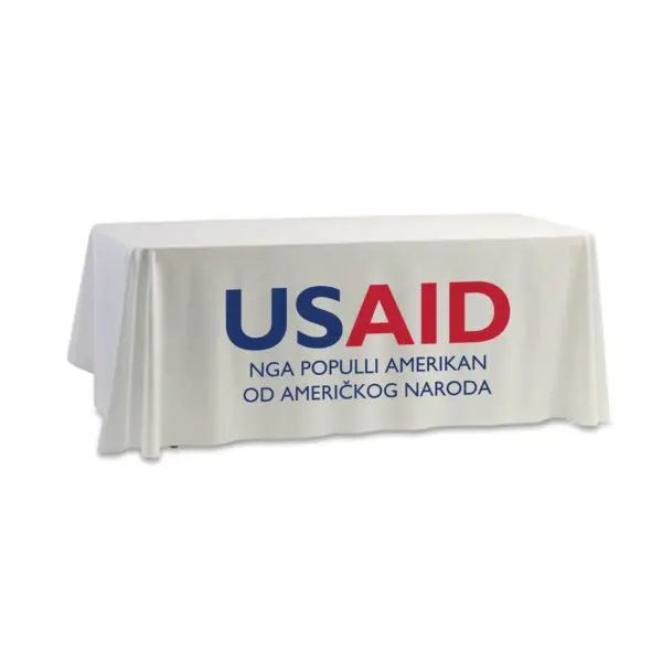 USAID Albanian - 8' Dye Sub Tablecloth (Non Fitted) White