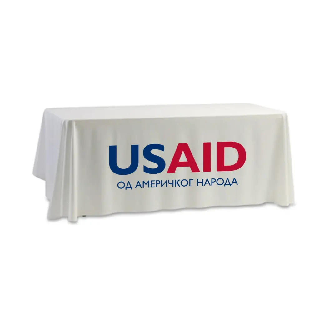 USAID Bosnian Cyrillic - 8' Dye Sub Tablecloth (Non Fitted) White