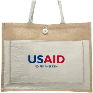 USAID Creole - Cotton Pocket Jute Tote Bags (17.75"x13.75")