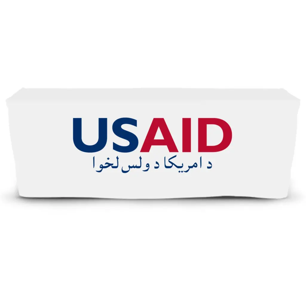 USAID Pashto - 6' Fitted Dye Sub Tablecloth  White
