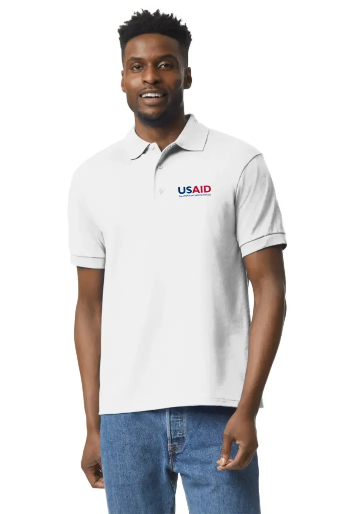 USAID Ukrainian - Gildan 5.6oz 50/50 Moisture Wicking Ctn/Poly Polo Shirt Min 12pcs