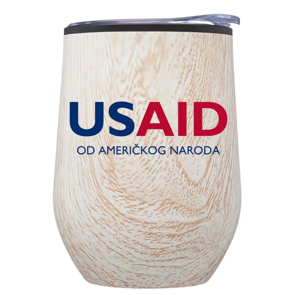 USAID Bosnian Latinic - 12 Oz. Palmera Stemless Wine Tumbler w/Lid