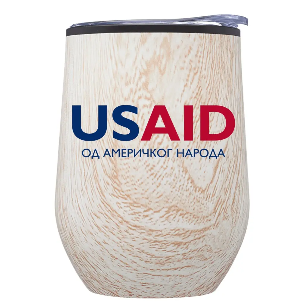 USAID Bosnian Cyrillic - 12 Oz. Palmera Stemless Wine Tumbler w/Lid