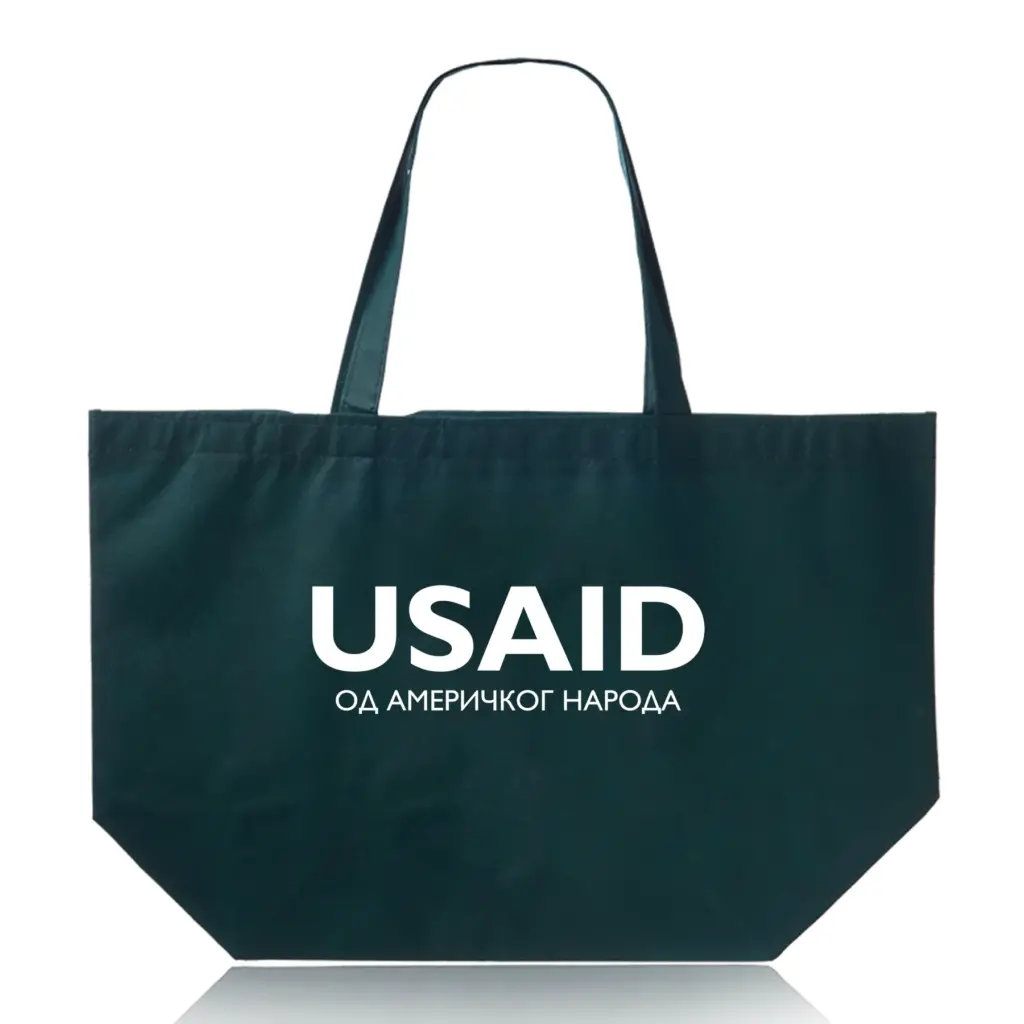 USAID Bosnian Cyrillic - Budget Non-Woven Shopper Tote Bags (20"x13")