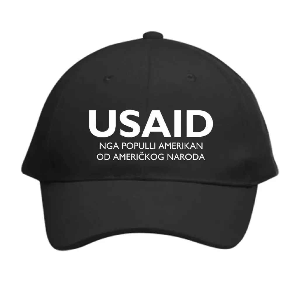 USAID Albanian - Embroidered 6 Panel Buckle Baseball Caps (Min 12 pcs)