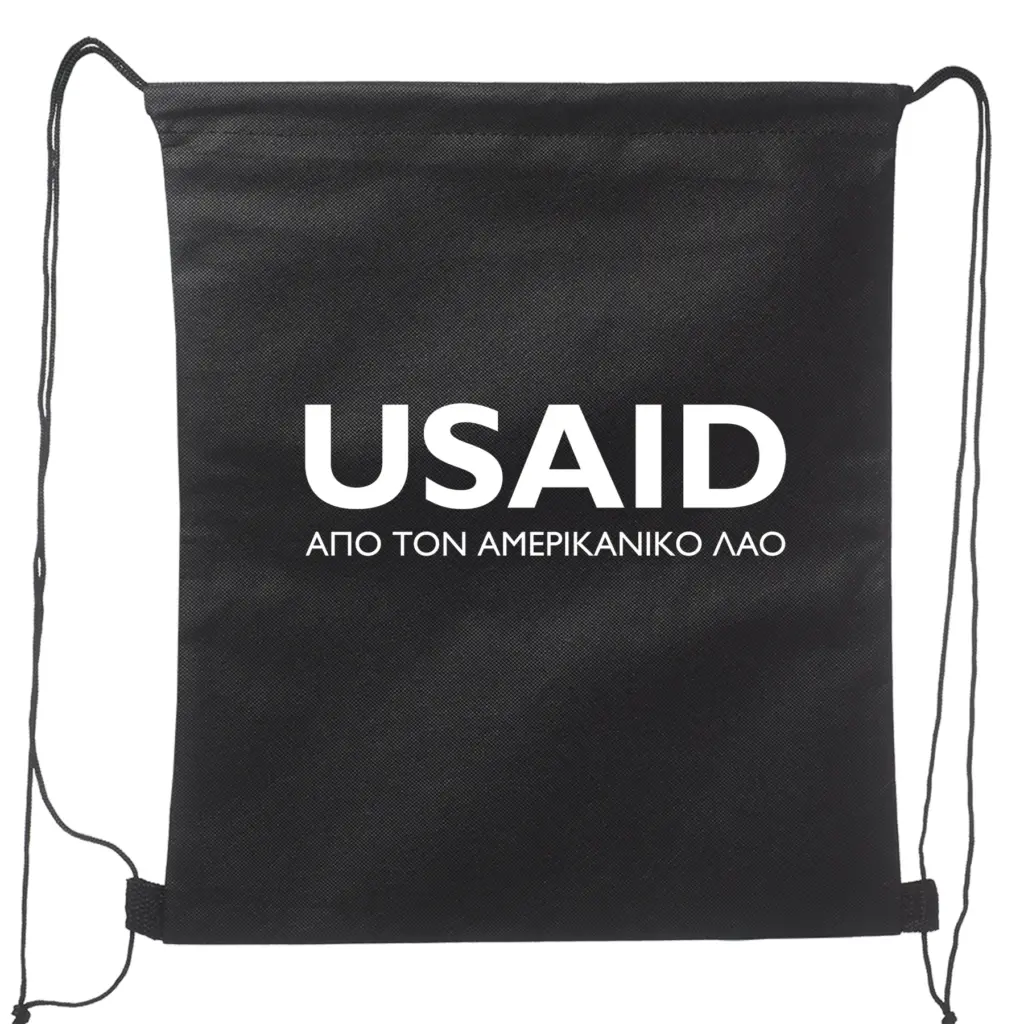 USAID Greek - Non-Woven Drawstring Backpacks (14.5"x17.5")