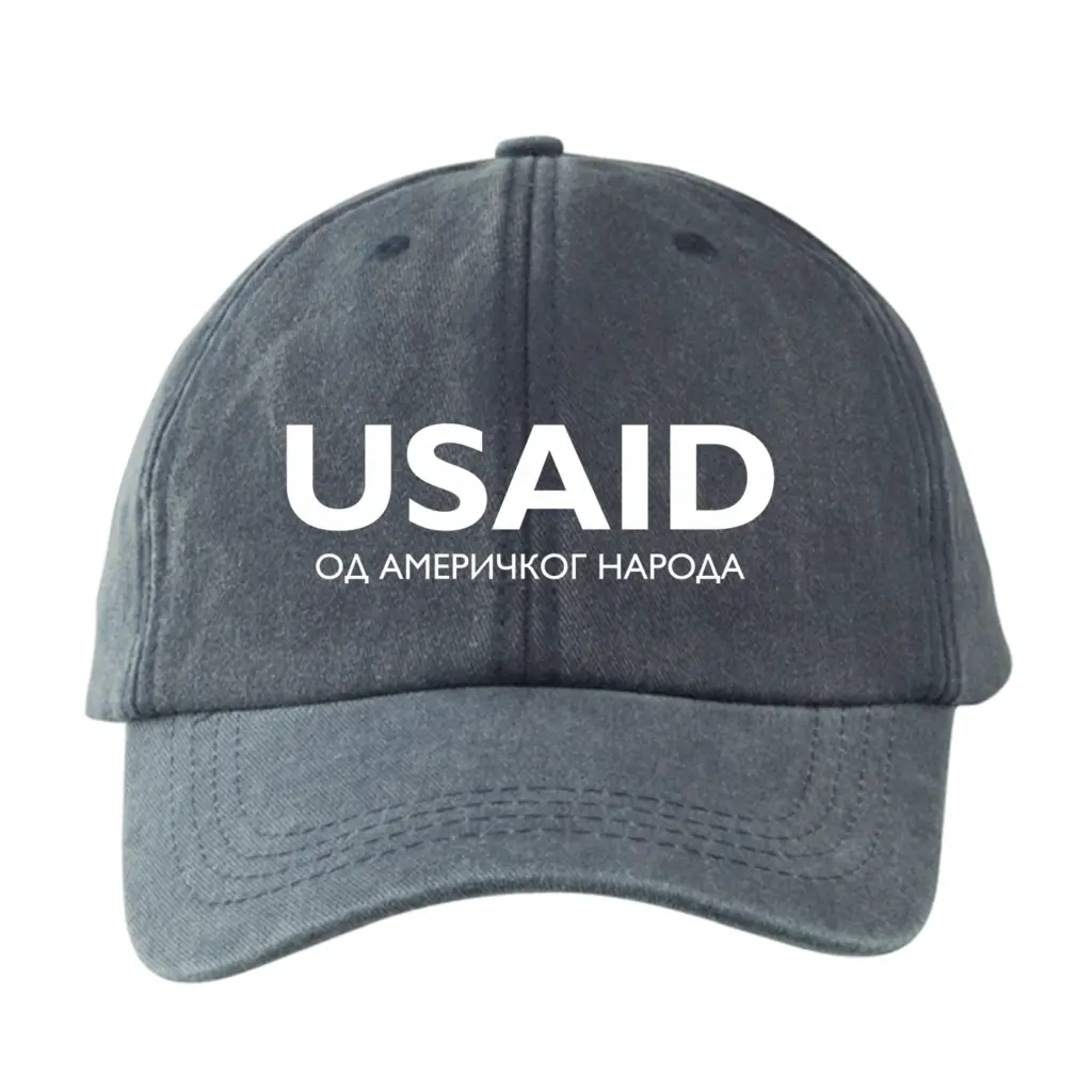 USAID Bosnian Cyrillic - Embroidered Lynx Washed Cotton Baseball Caps (Min 12 pcs)