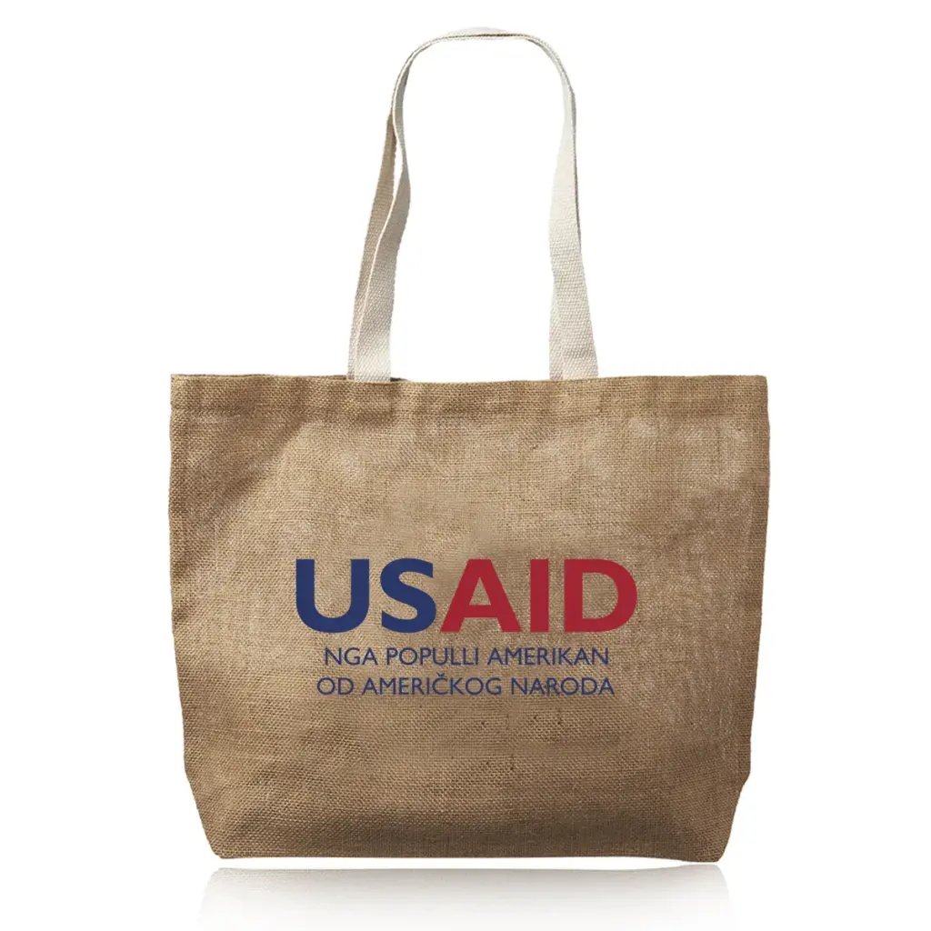 USAID Albanian - Natural Jute Fiber Carry-On Tote Bags (17"x13")