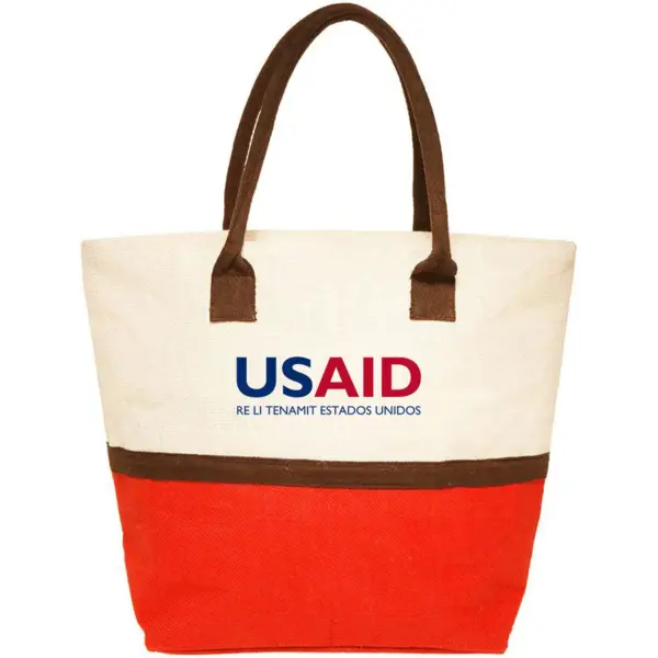 USAID Qeqchi - Two-Tone Jute Beach Tote Bags (17.5"x13.5")