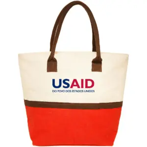 USAID Brazilian Portuguese - Two-Tone Jute Beach Tote Bags (17.5"x13.5")