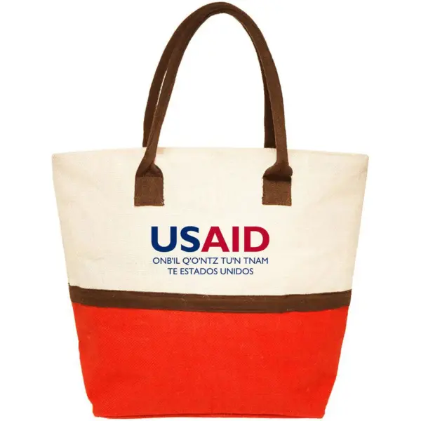USAID Mam - Two-Tone Jute Beach Tote Bags (17.5"x13.5")