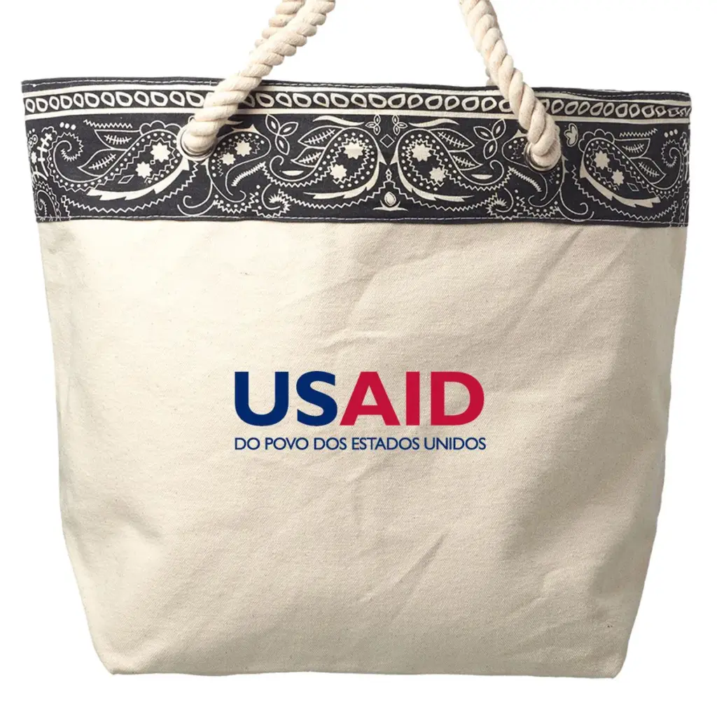 USAID Brazilian Portuguese - Paisley Pattern Canvas Tote Bags (17.5"x12.5")