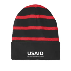 USAID Brazilian Portuguese - Embroidered Sport-Tek Striped Beanie w/Solid Band