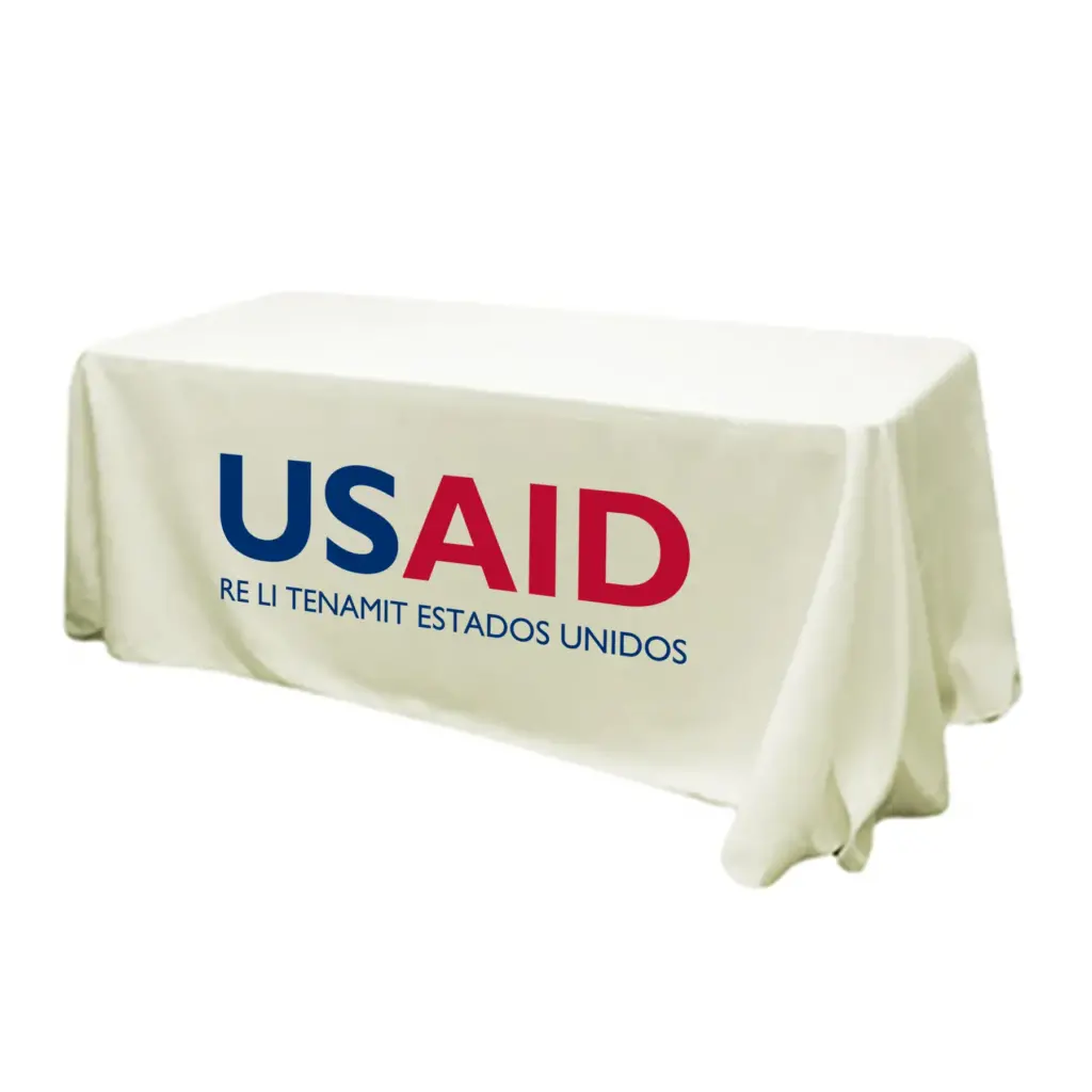USAID Qeqchi - 6' Fitted Dye Sub Tablecloth (Non Fitted) White