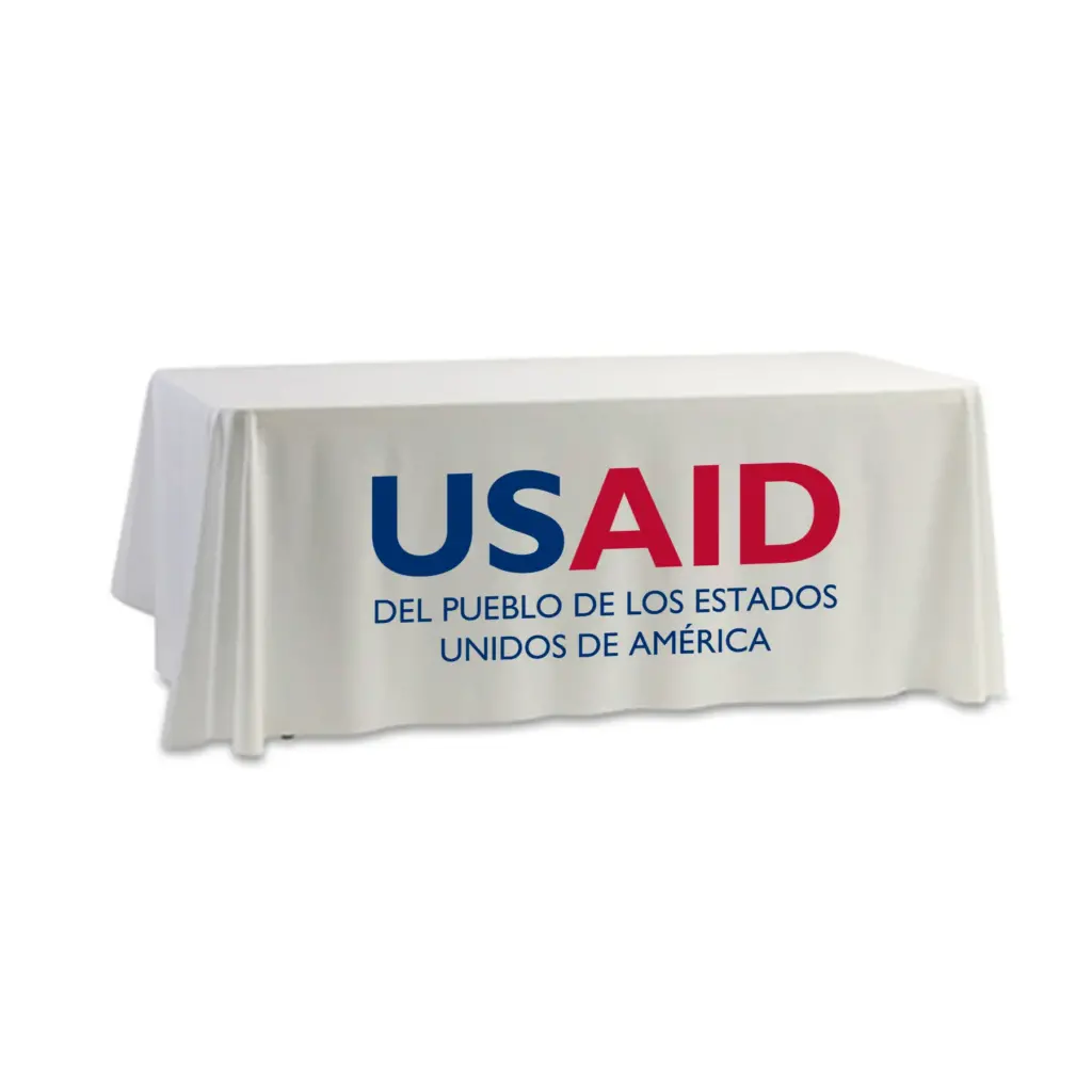USAID Spanish - 8' Dye Sub Tablecloth (Non Fitted) White