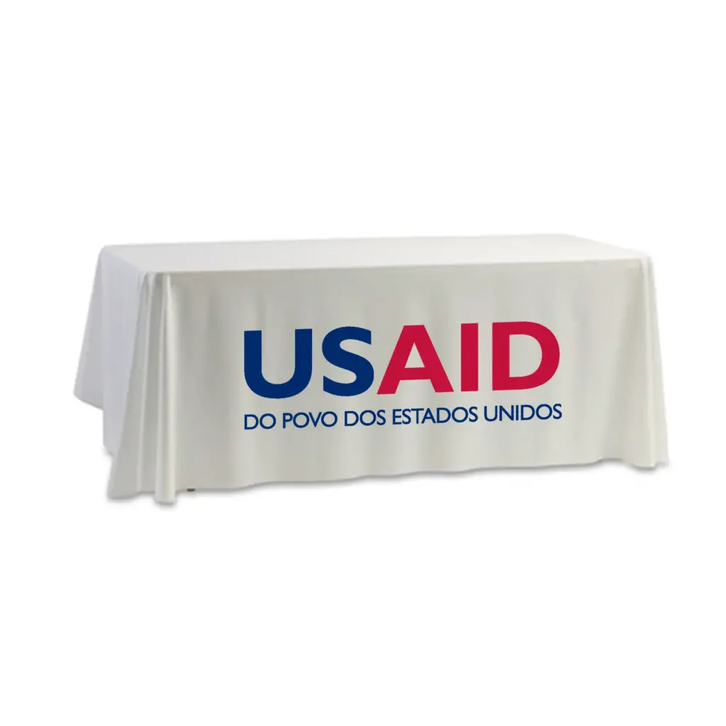 USAID Brazilian Portuguese - 8' Dye Sub Tablecloth (Non Fitted) White