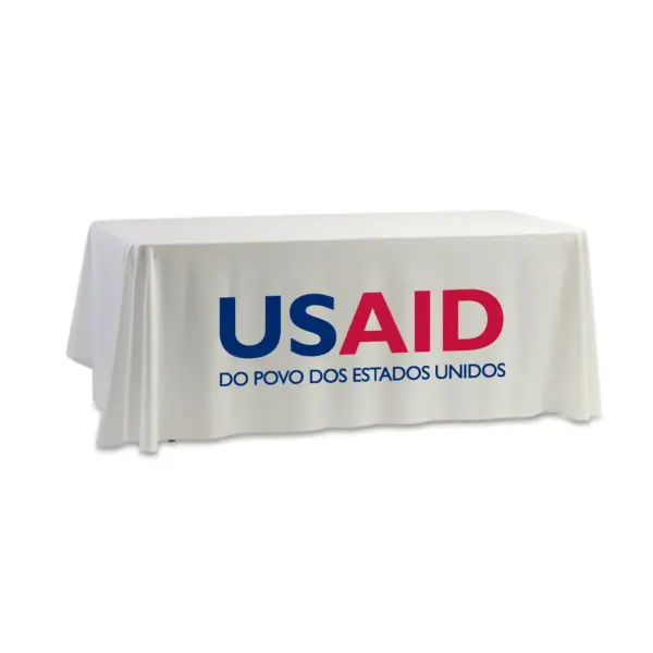 USAID Brazilian Portuguese - 8' Dye Sub Tablecloth (Non Fitted) White