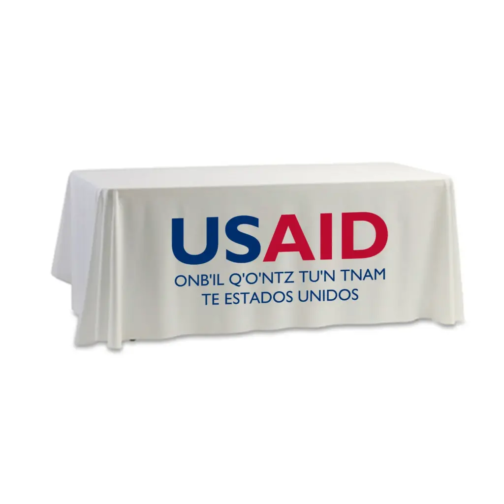 USAID Mam - 8' Dye Sub Tablecloth (Non Fitted) White
