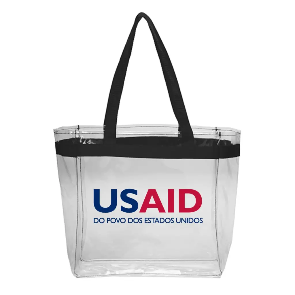 USAID Brazilian Portuguese - Color Handles Clear Plastic Tote Bags