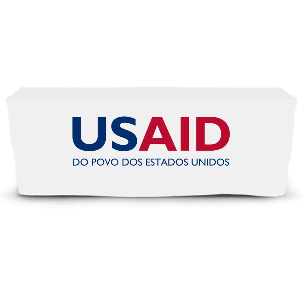 USAID Portuguese - 6' Fitted Dye Sub Tablecloth  White