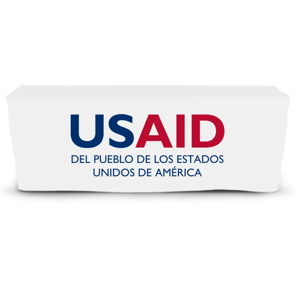 USAID Spanish - 6' Fitted Dye Sub Tablecloth  White