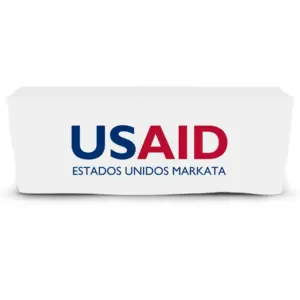 USAID Aymara - 6' Fitted Dye Sub Tablecloth  White