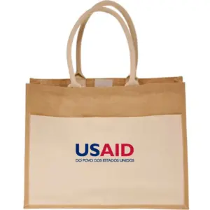 USAID Brazilian Portuguese - Canvas Pocket Jute Tote Bags (17.75"x13.75")